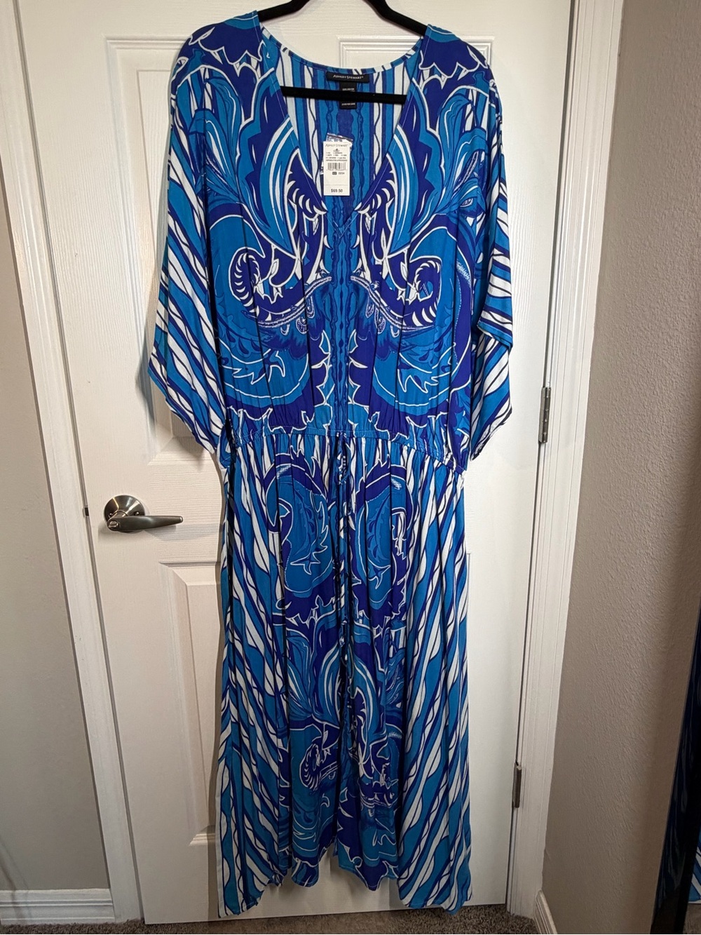 NWT! Ashley Stewart Blue Paisley Kaftan Dress